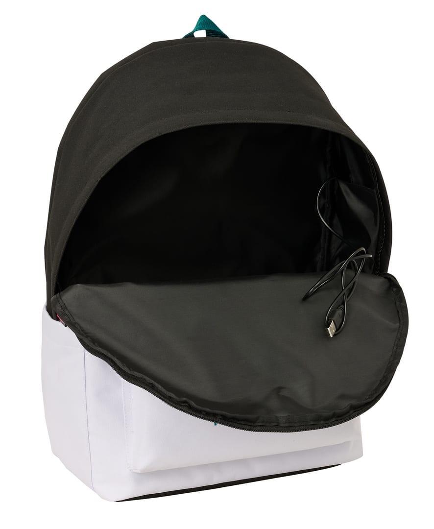 Mochila para laptop Real Madrid adulto com porta USB e bolso frontal (branca) 5/6