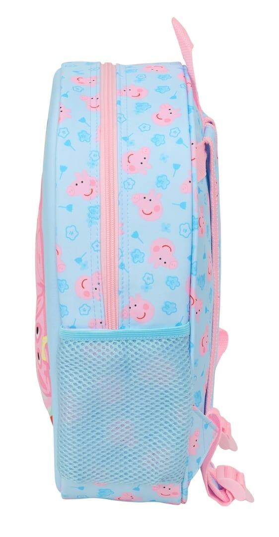 Mochila escolar infantil Peppa Pig 3D com porta-garrafa, azul e rosa. 3/3