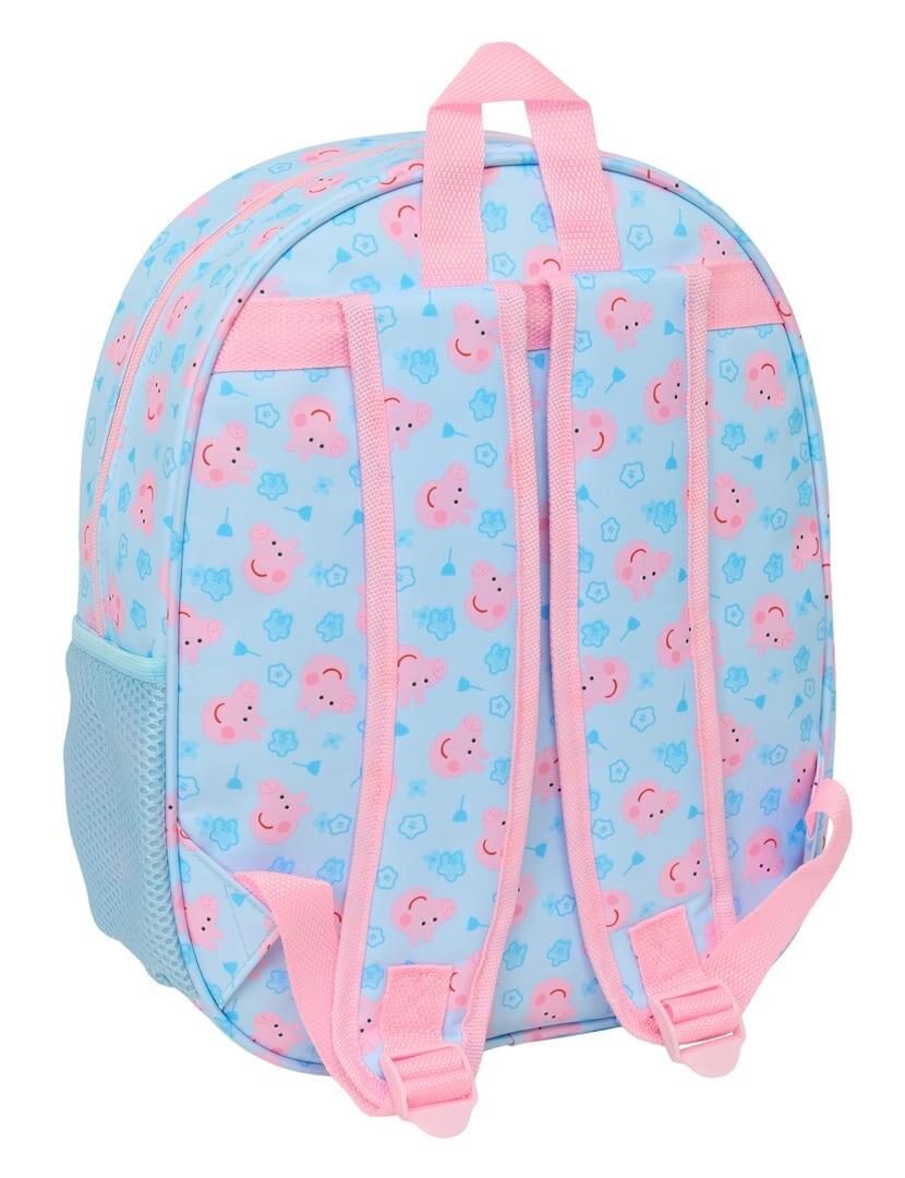 Mochila escolar infantil Peppa Pig 3D com porta-garrafa, azul e rosa. 2/3