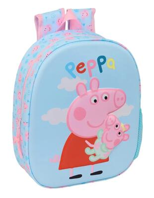 Zaino scolastico per bambini Peppa Pig 3D con portaborraccia blu e rosa