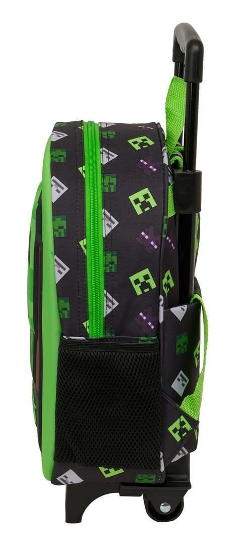 Mochila escolar infantil Minecraft 3D com rodinhas e porta-garrafa, verde e 3/3