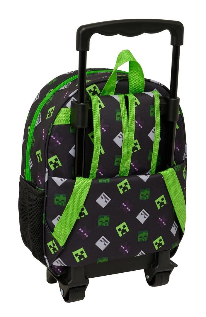 Mochila escolar infantil Minecraft 3D com rodinhas e porta-garrafa, verde e 2/3