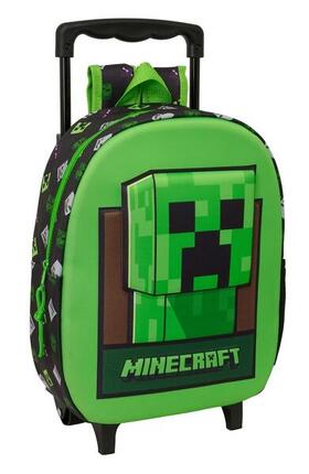 Sac à dos scolaire Minecraft pour enfants avec roulettes et porte-bouteille