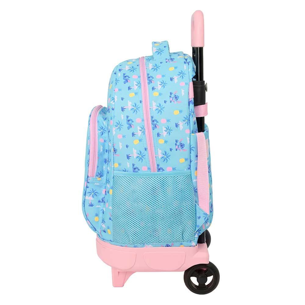 Mochila escolar infantil Stitch com rodinhas removíveis e bolso frontal - Azul 3/3