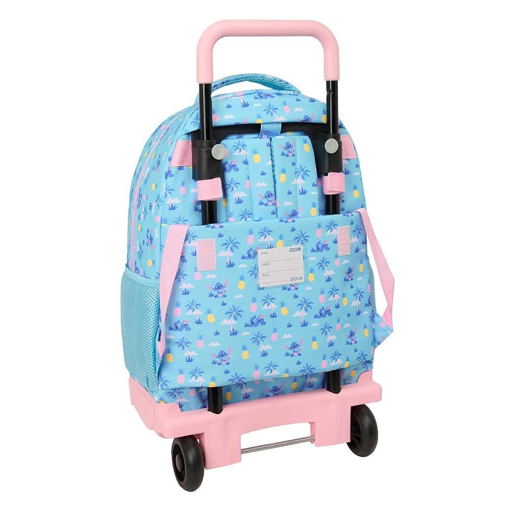 Mochila escolar infantil Stitch com rodinhas removíveis e bolso frontal - Azul 2/3