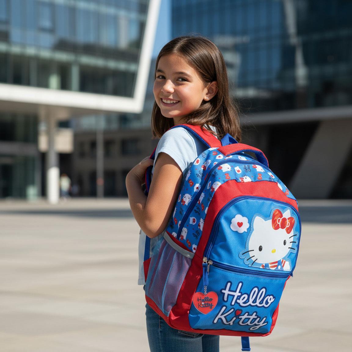 Zaino scolastico per bambini Hello Kitty in poliestere con tasca frontale - Blu 7/7