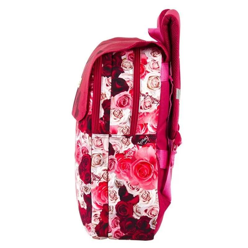 Mochila escolar infantil rosa de 42 cm com bolso frontal e porta-garrafa. 2/4