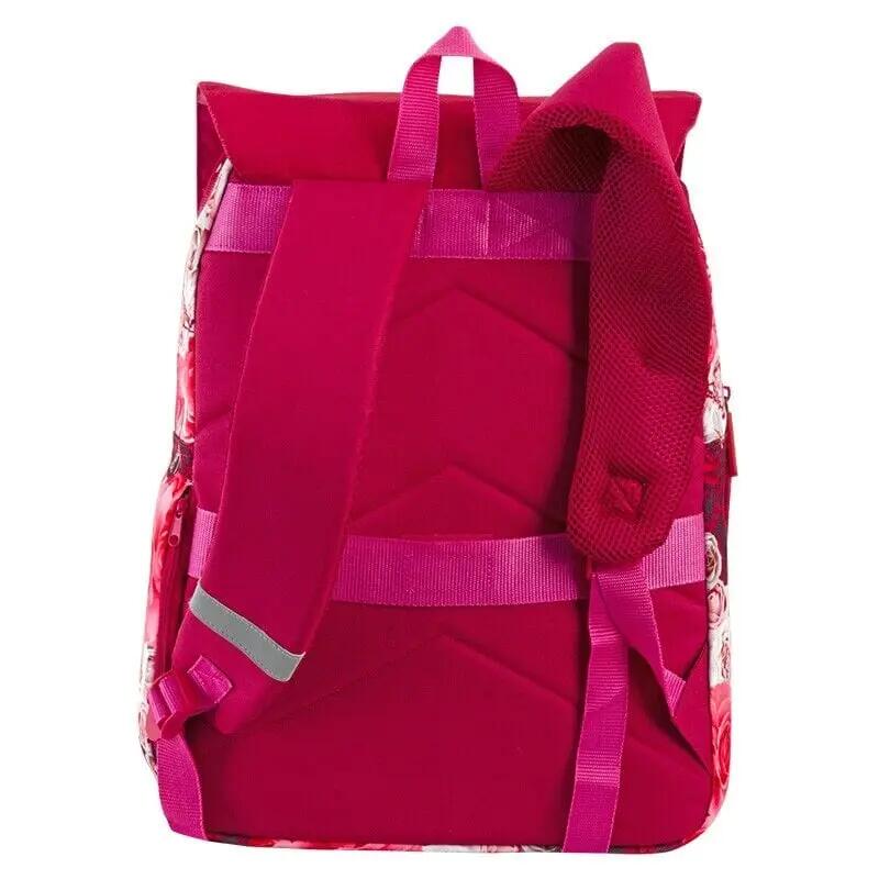 Mochila escolar infantil rosa de 42 cm com bolso frontal e porta-garrafa. 4/4