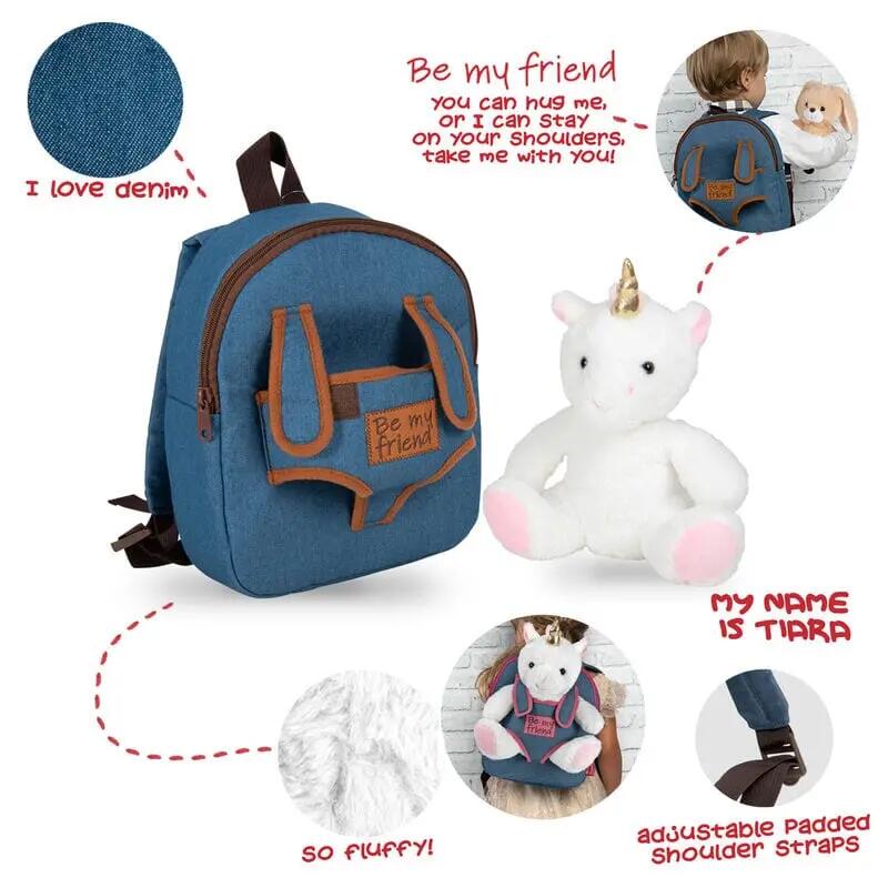 Zainetto per bambini con tiara unicorno in peluche, 26 cm, con spallacci 3/4