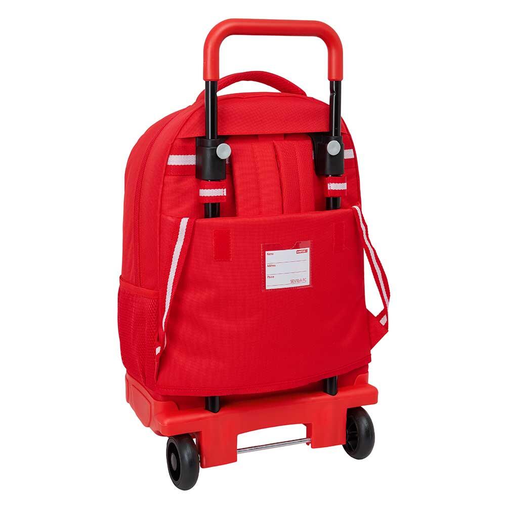 Mochila escolar infantil do Sevilla FC com rodas removíveis e bolso, vermelha. 2/3
