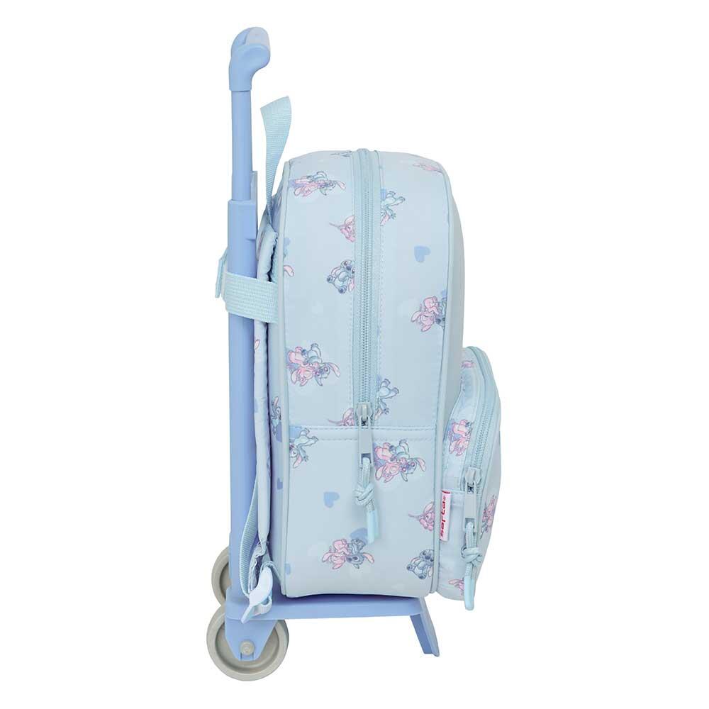 Mochila escolar infantil Stitch com rodinhas, 2 bolsos frontais, azul claro 3/3