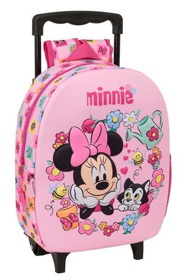 Sac à dos scolaire à roulettes Minnie Mouse 3D pour enfants avec porte-bouteille