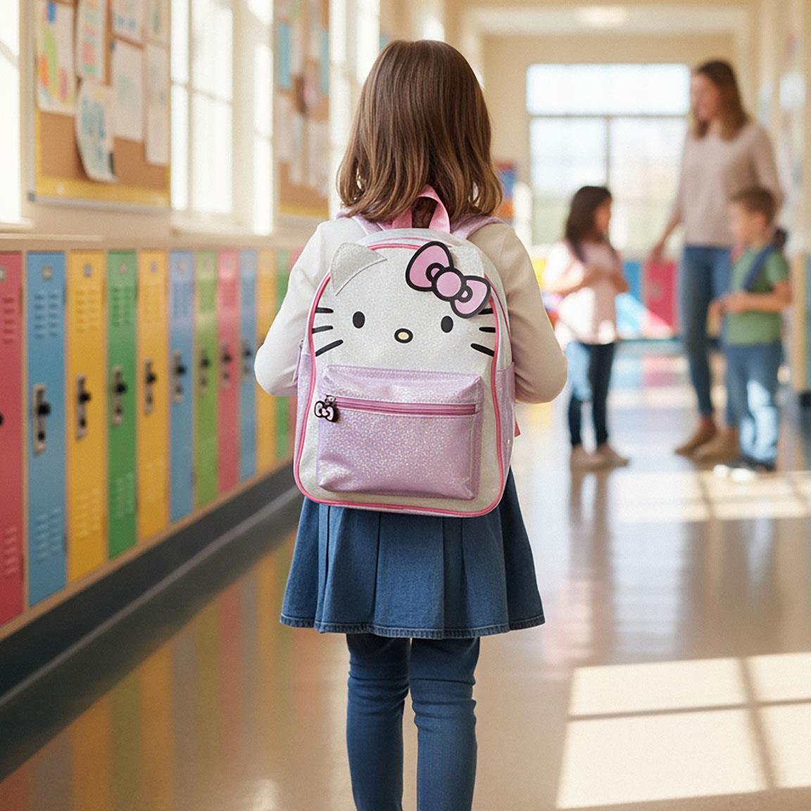 Zaino per bambini Hello Kitty in PU con tasca frontale, rosa chiaro 6/6