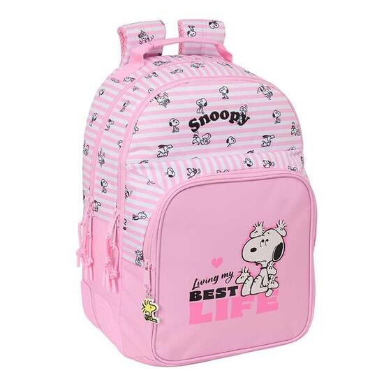 Sac à dos scolaire Snoopy pour enfants, adaptable aux trolleys, avec poche