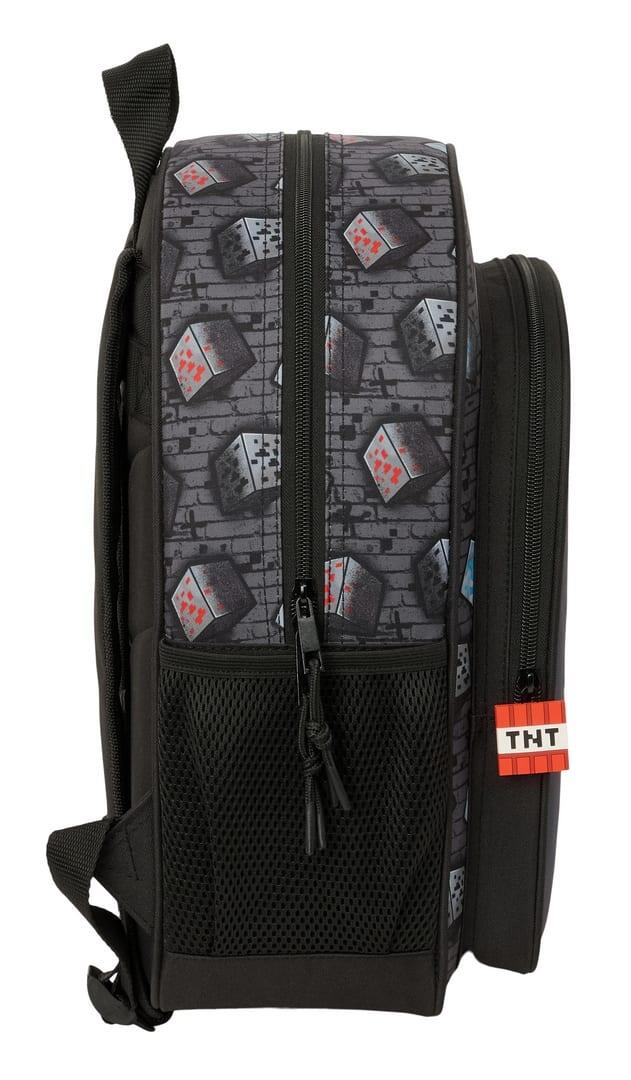 Mochila escolar infantil Minecraft adaptável a carrinhos com bolso frontal cinza 3/3