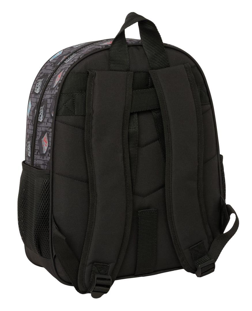 Mochila escolar infantil Minecraft adaptável a carrinhos com bolso frontal cinza 2/3