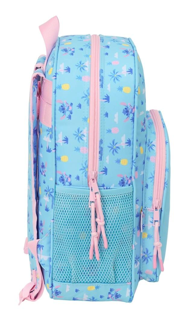 Mochila escolar infantil Stitch, adaptável a carrinhos, com bolso frontal, azul. 3/3