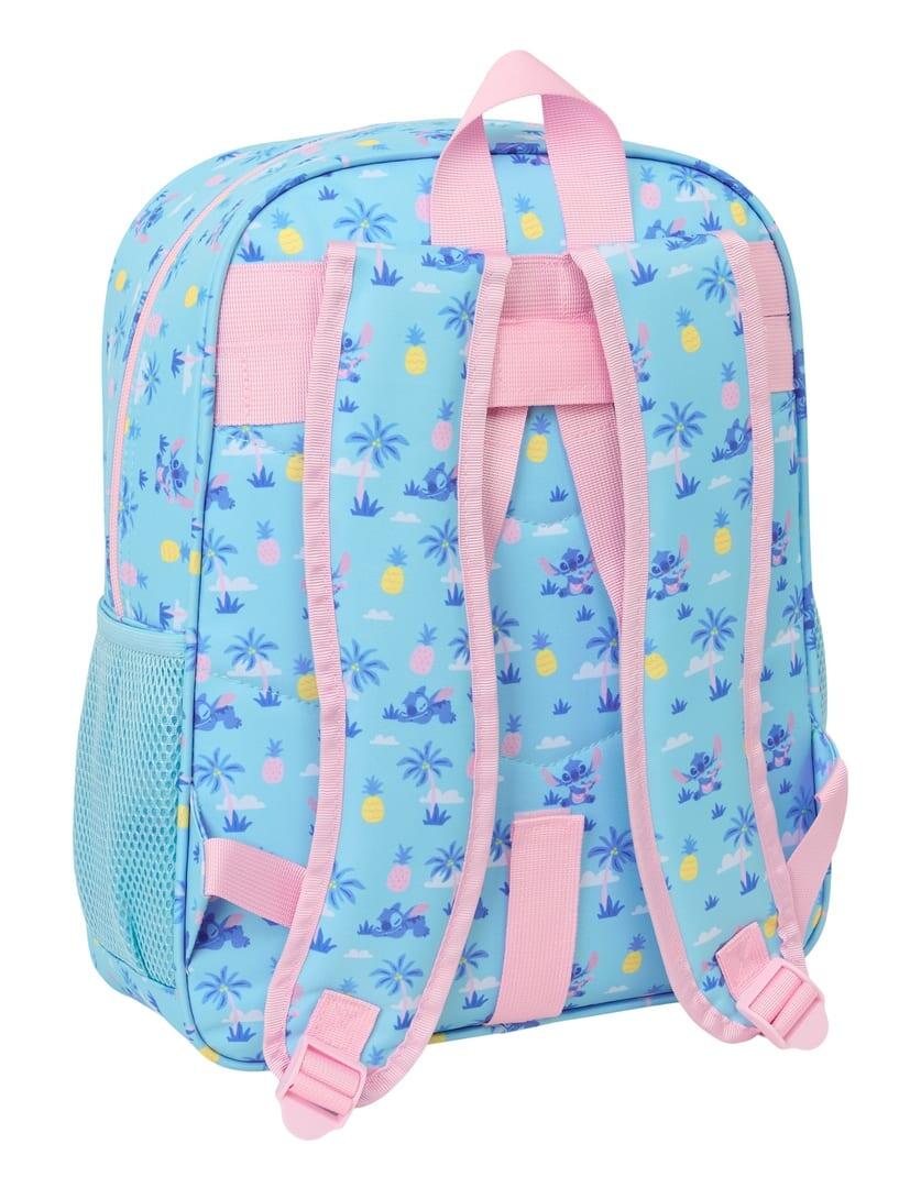 Mochila escolar infantil Stitch, adaptável a carrinhos, com bolso frontal, azul. 2/3