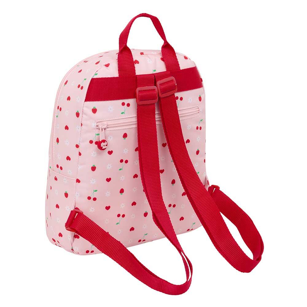 Mochila infantil mini Glowlab com estampa de frutas e bolso frontal, rosa claro. 2/4