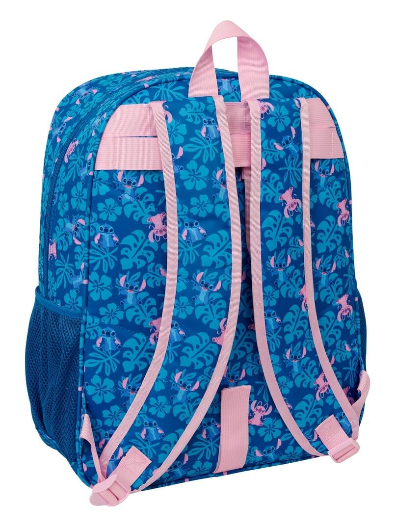 Mochila escolar infantil Stitch, adaptável a carrinhos, com bolso frontal, azul. 2/3