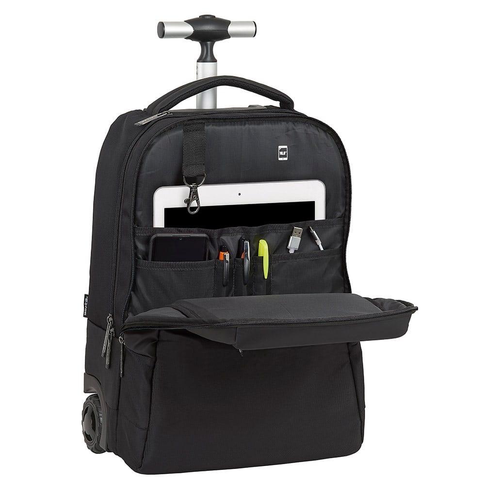 Mochila executiva com rodinhas para laptop de 15,6" com porta USB, preta. 5/7