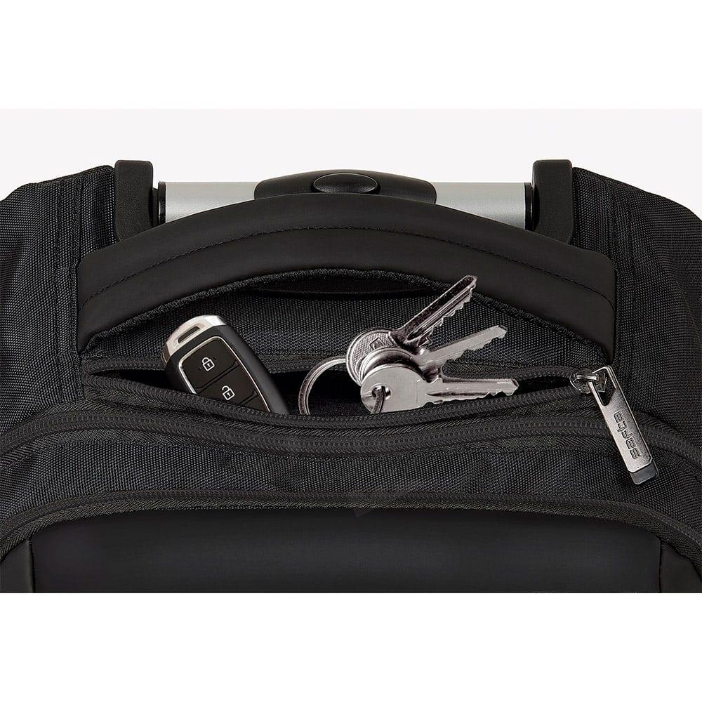 Mochila executiva com rodinhas para laptop de 15,6" com porta USB, preta. 7/7
