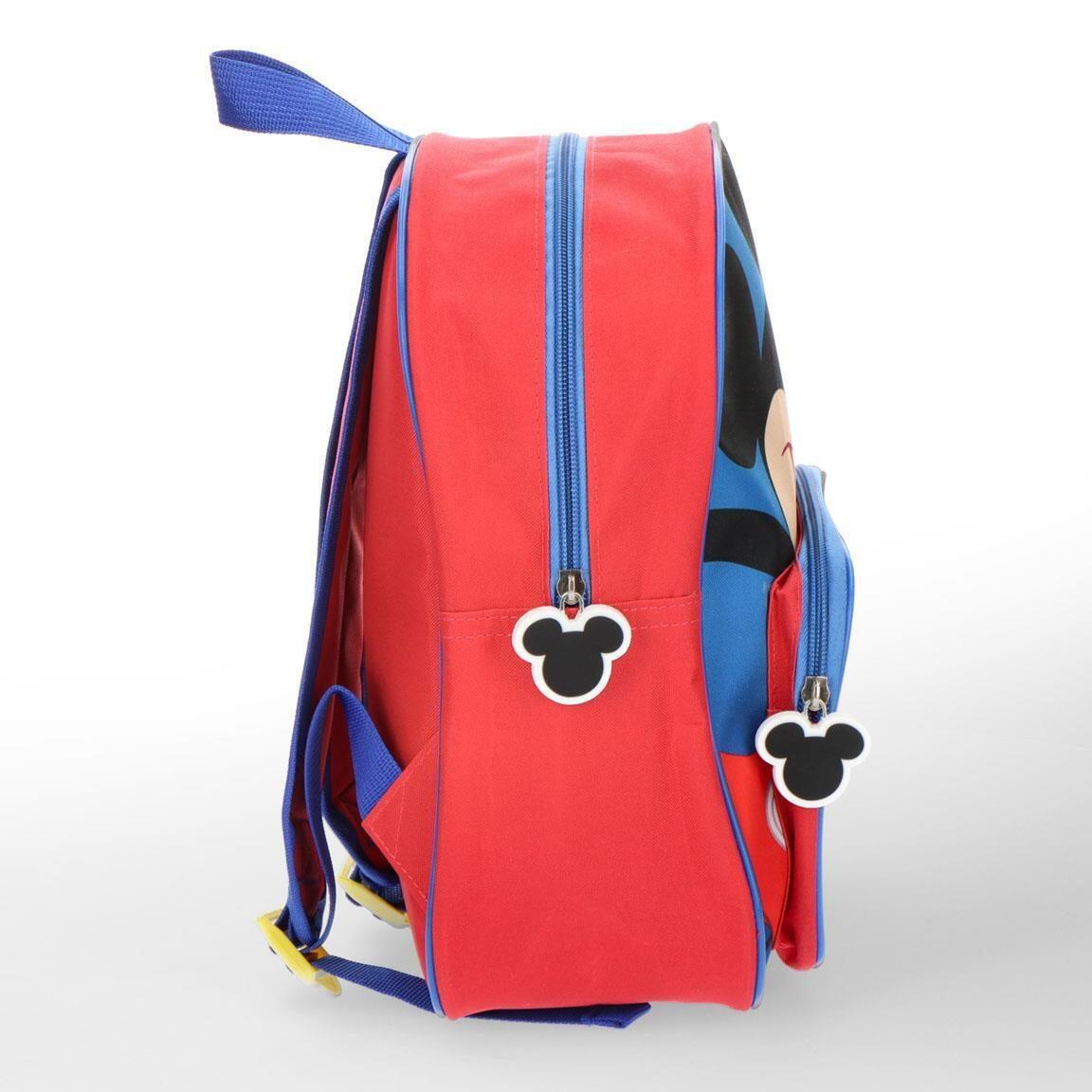 Mochila escolar infantil do Mickey Mouse em poliéster com bolso frontal vermelho 3/6