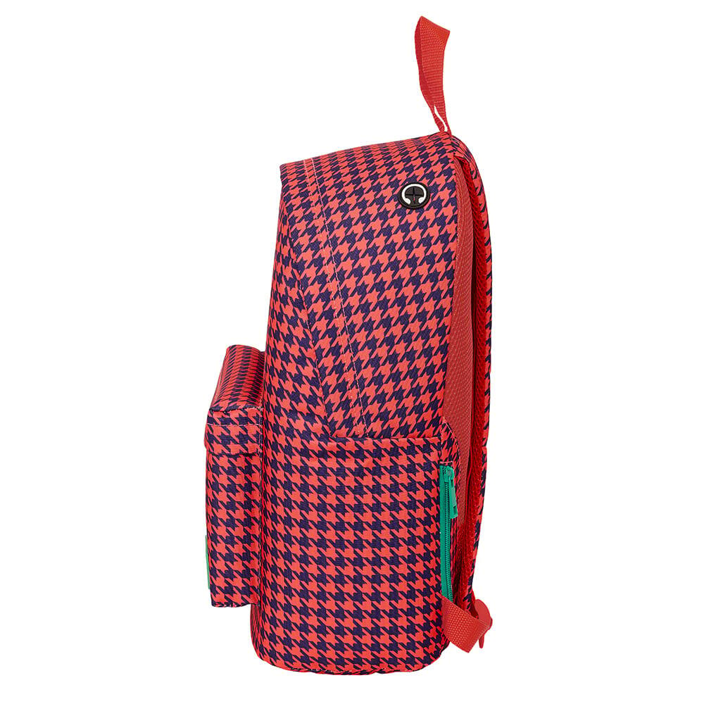 Mochila Nait Nait para laptop de 14,1" com bolso frontal, cor coral. 3/4