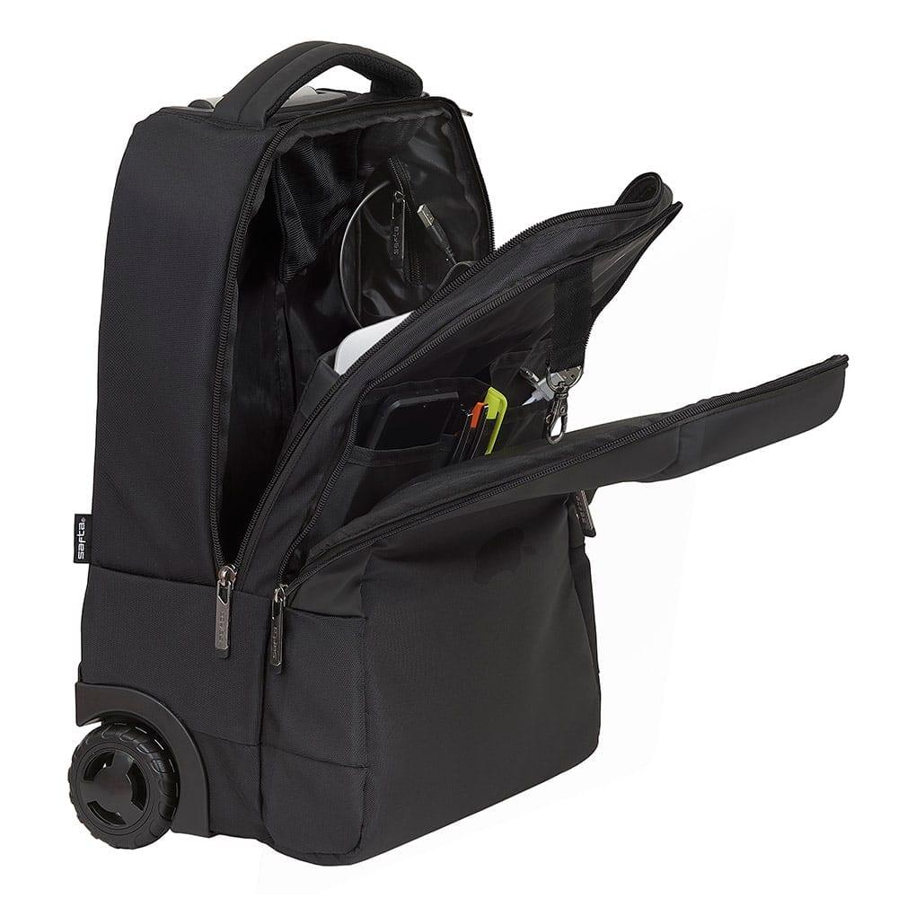 Mochila executiva com rodinhas para laptop de 15,6" com porta USB, preta. 6/7