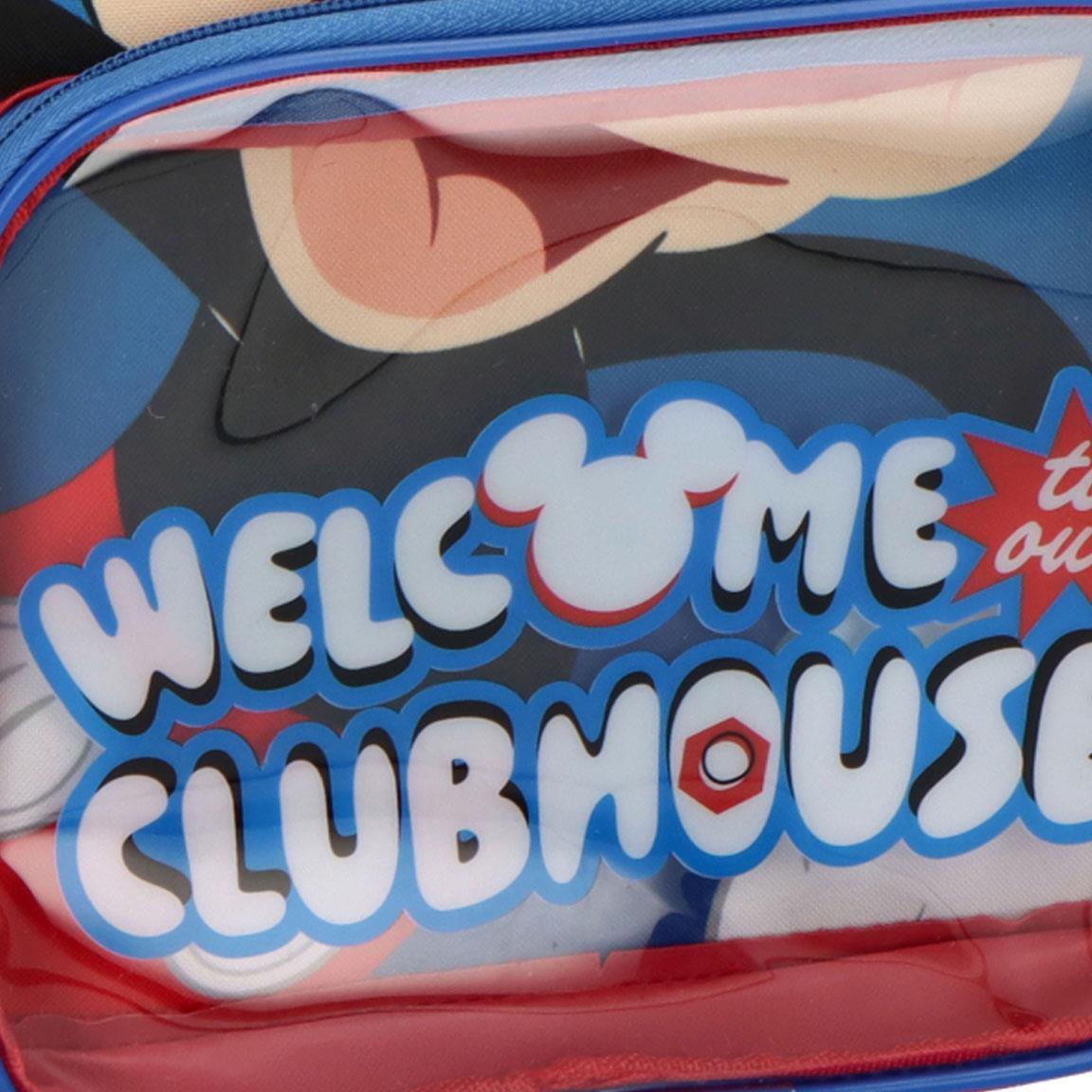 Mochila escolar infantil do Mickey Mouse em poliéster com bolso frontal vermelho 5/6