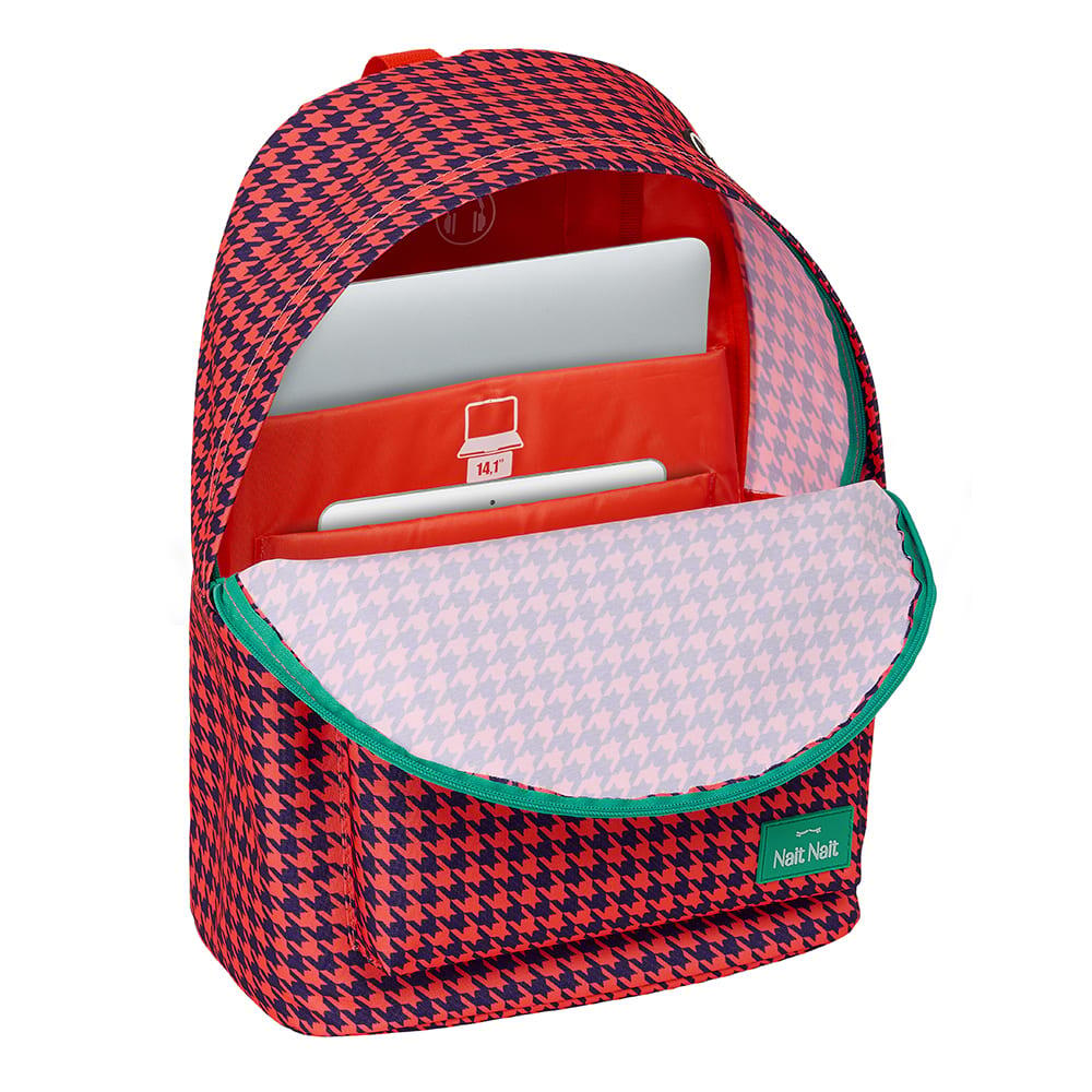 Mochila Nait Nait para laptop de 14,1" com bolso frontal, cor coral. 4/4