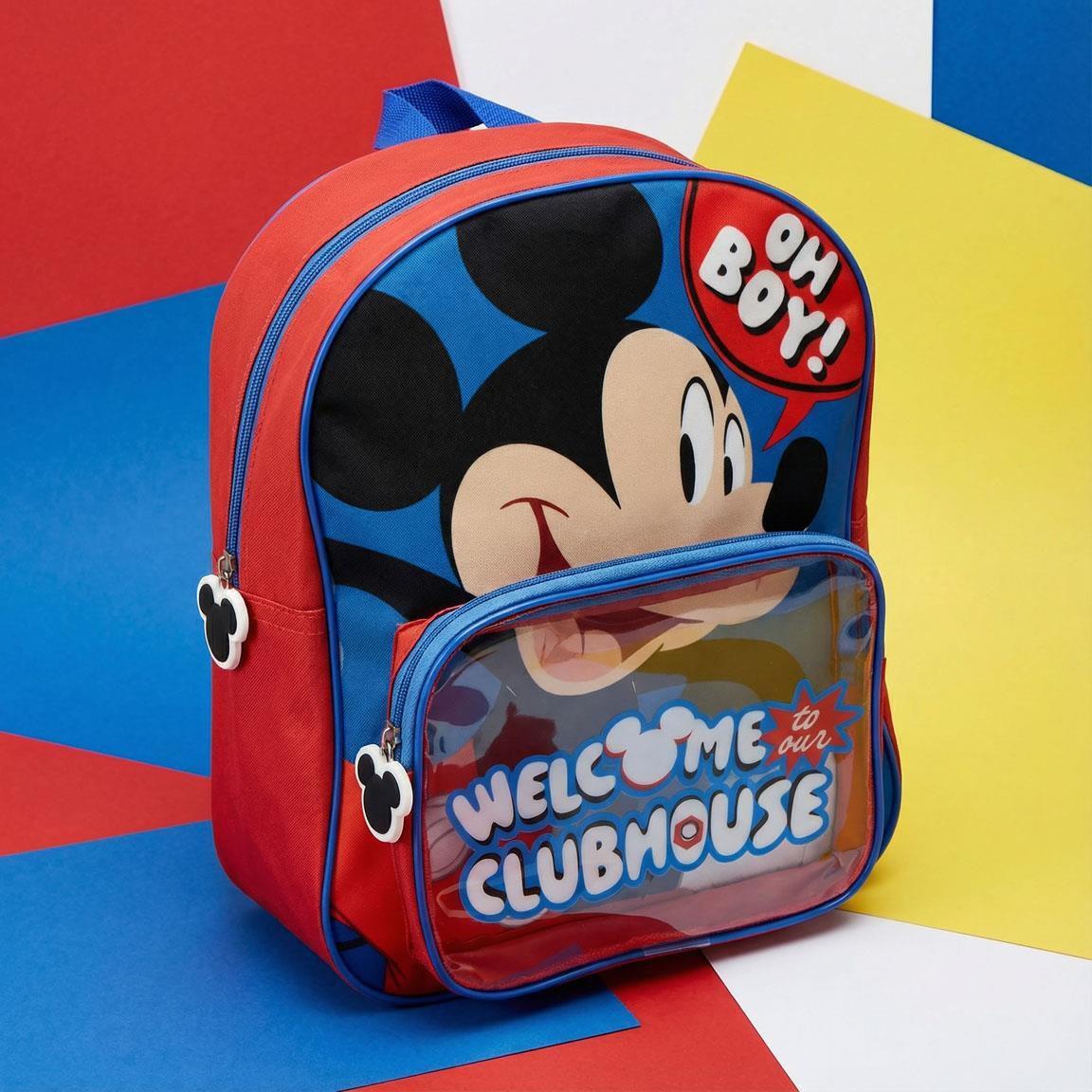 Mochila escolar infantil do Mickey Mouse em poliéster com bolso frontal vermelho 6/6