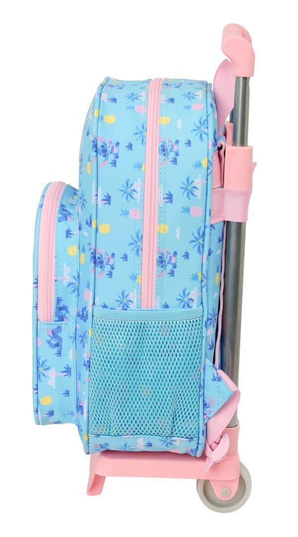 Mochila escolar infantil Stitch com rodinhas e bolso frontal - Azul 3/3
