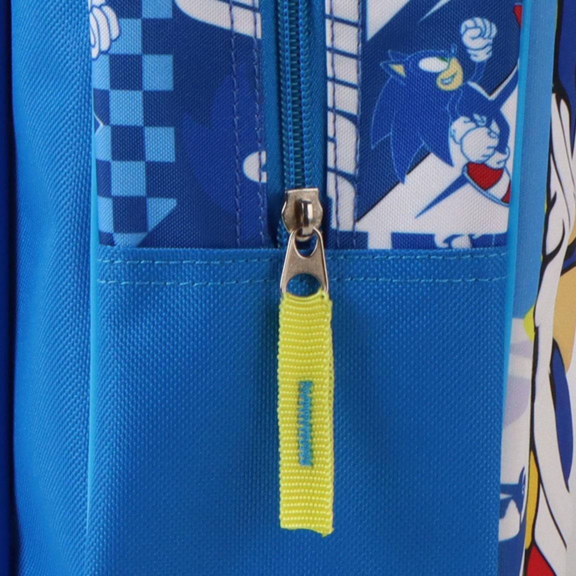 Mochila infantil Sonic 3D com rodinhas, feita de poliéster e EVA, azul. 3/6