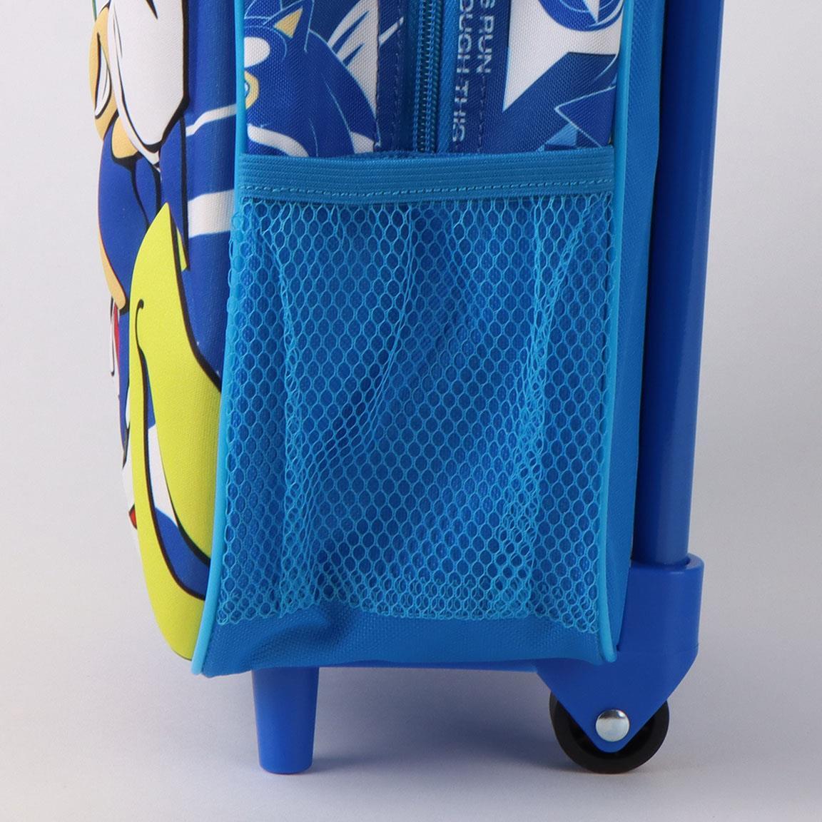 Mochila infantil Sonic 3D com rodinhas, feita de poliéster e EVA, azul. 5/6