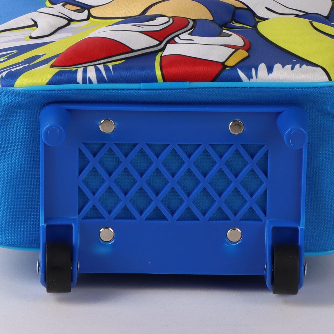 Mochila infantil Sonic 3D com rodinhas, feita de poliéster e EVA, azul. 4/6