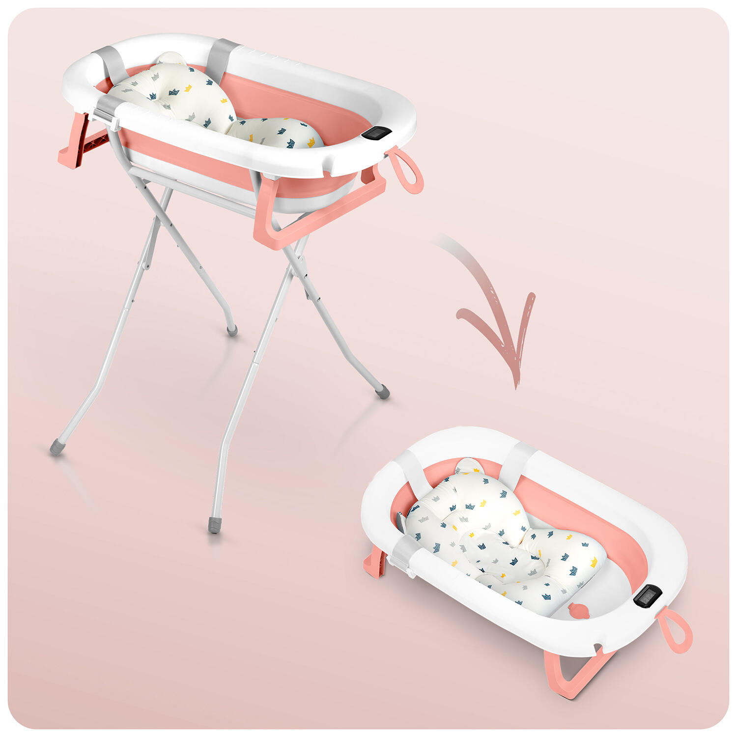 Wanienka ze stelażem, termometrem i wkładką Ricokids RK-287 różowa 4/5