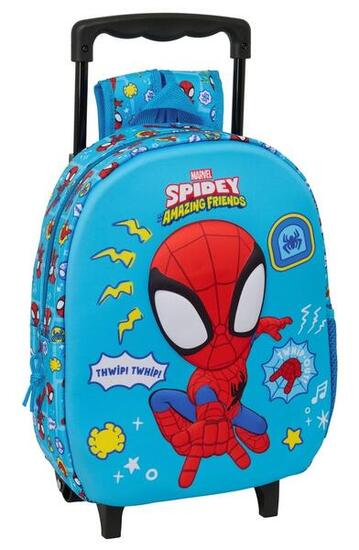 Sac à dos scolaire Spidey pour enfants avec roulettes et porte-bouteille, bleu