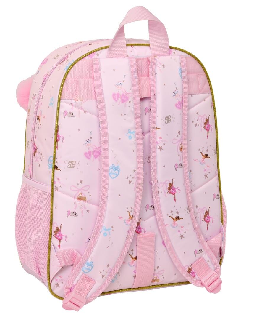 Mochila Escolar Infantil Barbie Ballet, Adaptável a Carrinho com Bolso, Rosa 2/3