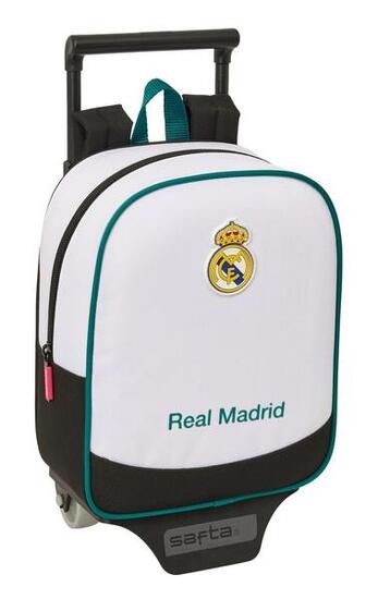 Sac à dos scolaire Real Madrid pour enfants avec trolley et roulettes, blanc et