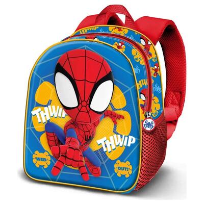 Kinderschooltas 3d 31 cm met gewatteerde rugkant blauw en rood spider-man