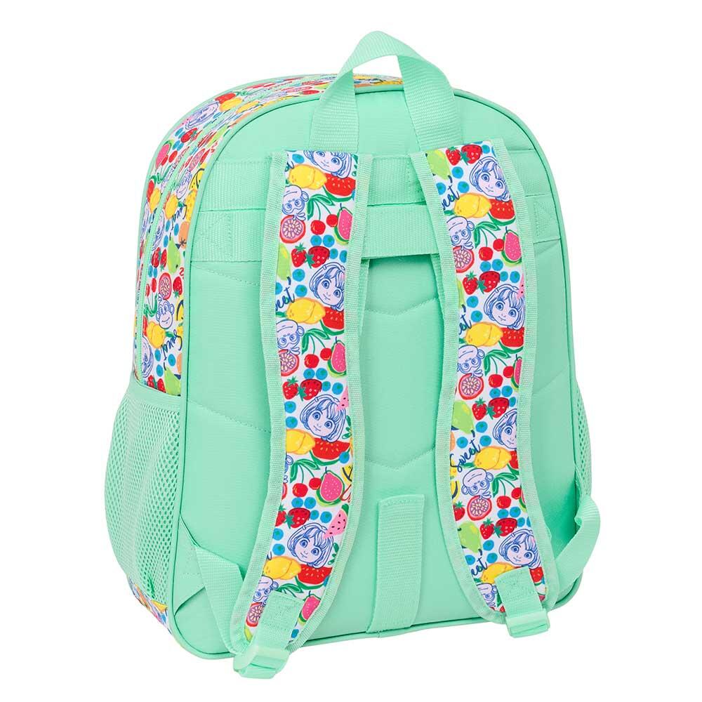 Mochila infantil Dora adaptável a carrinhos com bolso frontal, verde menta. 2/3