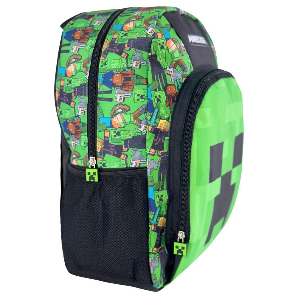 Sac à dos scolaire Minecraft pour enfants, 40 cm, avec poche avant, vert et noir 2/2