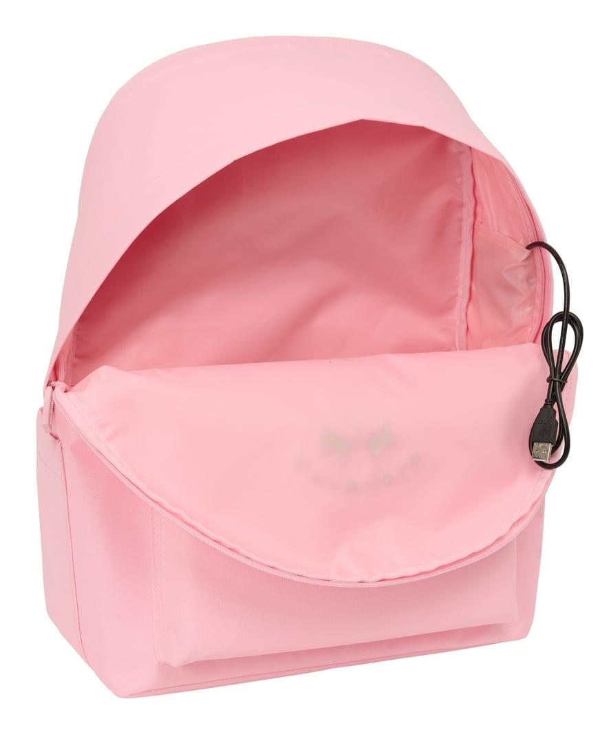 Mochila para laptop Spagnolo para adultos com USB e bolso frontal, rosa. 5/6
