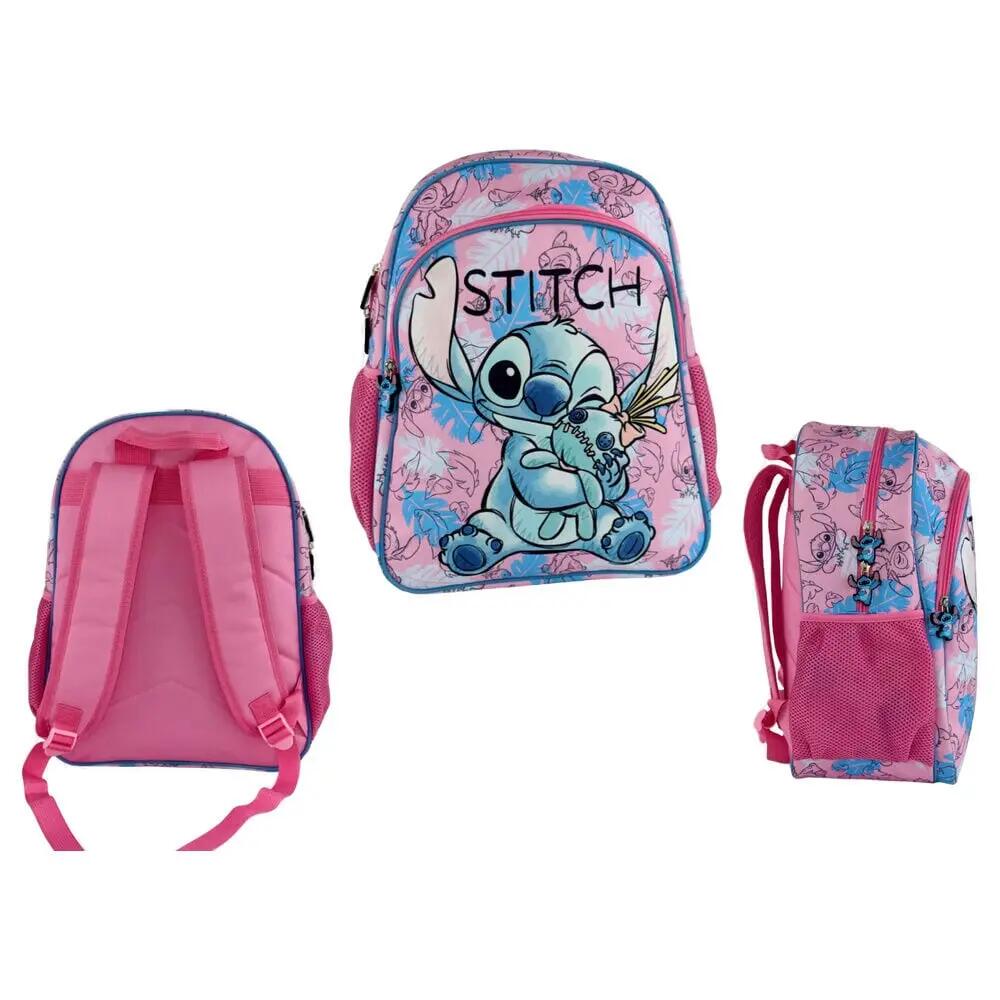 Zaino scolastico per bambini Stitch, 44 cm con spallacci regolabili, rosa e blu. 3/4