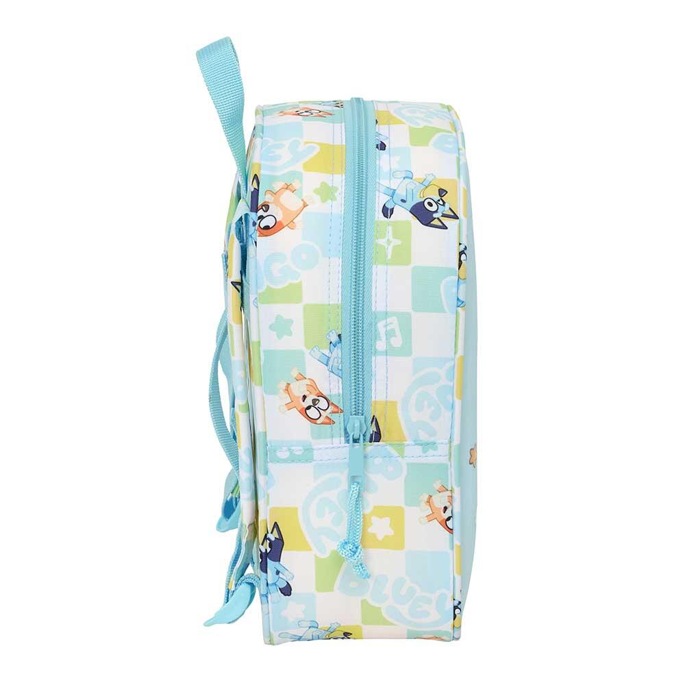 Mochila infantil Bluey para berçário, adaptável a carrinho com zíper, azul claro 3/3