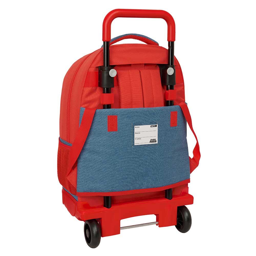 Mochila escolar infantil Super Mario com rodinhas e bolso frontal - Vermelha 2/3