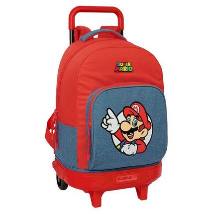 Super Mario Kinderrucksack mit Vordertasche und gepolstertem Rückenteil, Rot