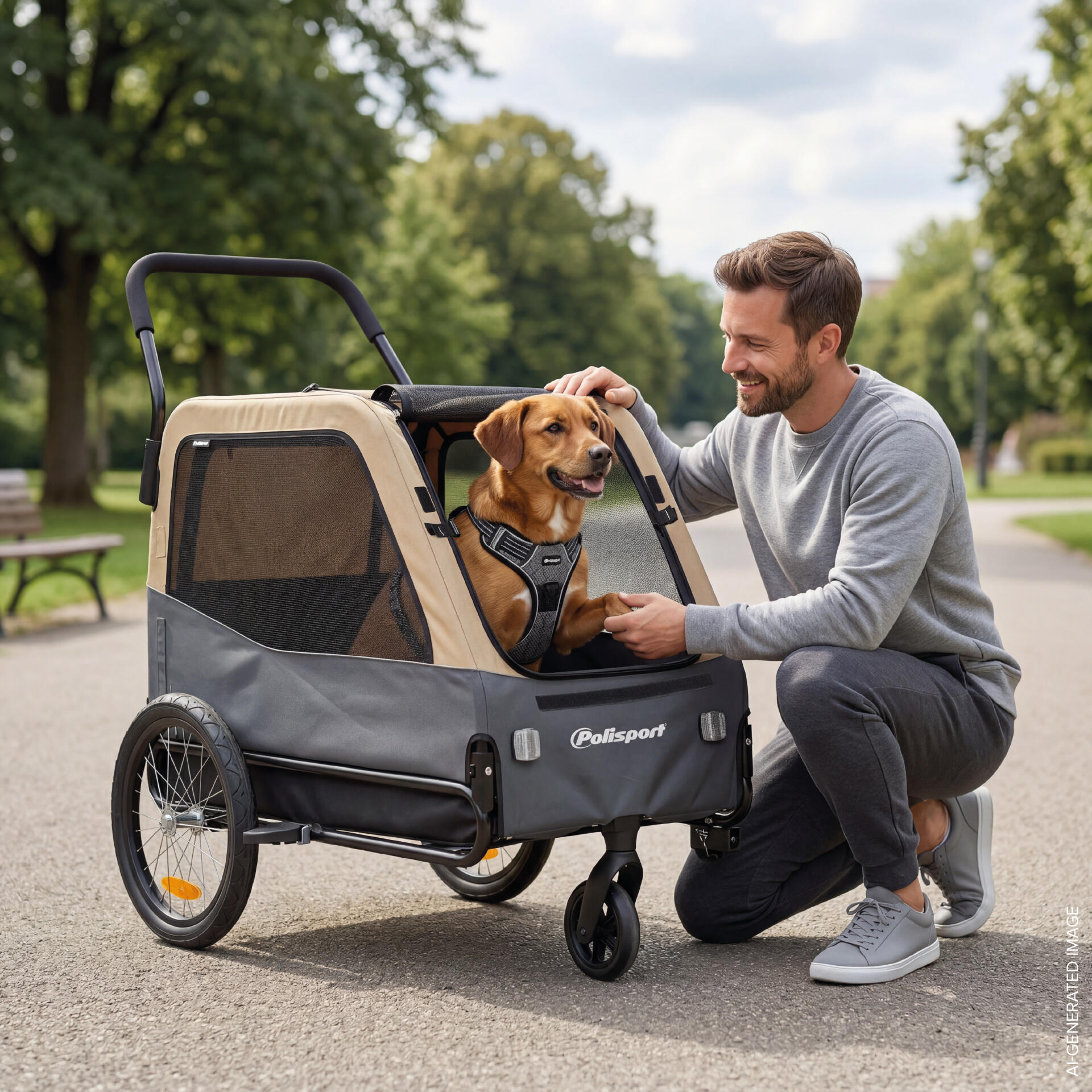 Remorque Vélo pour Chien & Poussette Chien 2 en 1 Taille M, Kaki/ Gris 7/7
