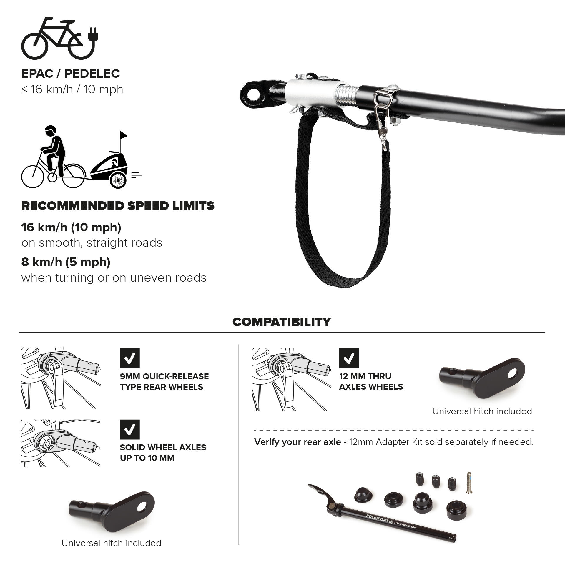Remorque Vélo pour Enfants & Poussette 2 en 1 Noir/Gris 6/7